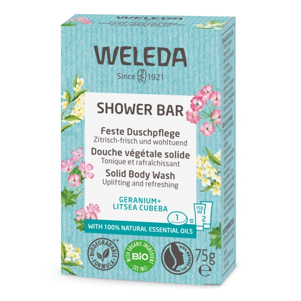 Твердий арома-бар для душу Weleda Герань та Літсеа Кубеба, 75 г - Pampik