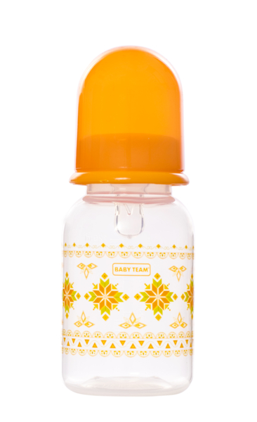 Пляшечка для годування Baby Team з силіконовою соскою, 125 мл, помаранчевий (1400) - Pampik