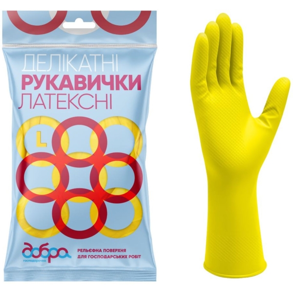 Перчатки латексные хозяйственные Добра Господарочка, деликатные, размер L - Pampik - 2