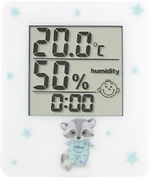 Цифровой гигрометр-термометр Стеклоприбор Т-17 с часами Енот, белый (403318-2) - Pampik