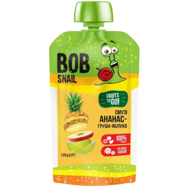 Пюре фруктове Bob Snail Смузі Ананас-Груша-Яблуко пастеризоване, 120 г - Pampik
