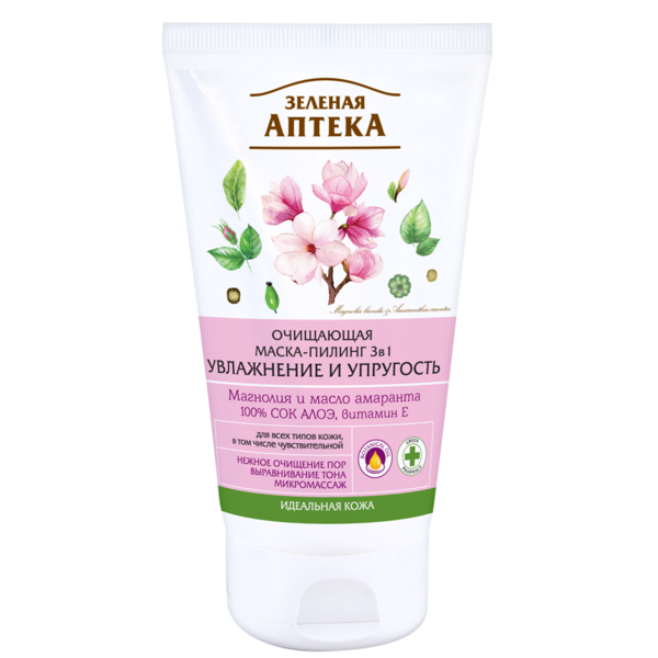 Очищающая маска-пилинг 3в1 Зеленая Аптека Увлажнение и упругость, 120 мл - Pampik