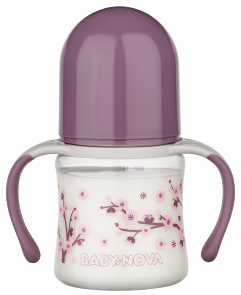 Пляшечка Baby-Nova Декор, з широким горлечком та ручками, 150 мл, бузковий (3966383) - Pampik