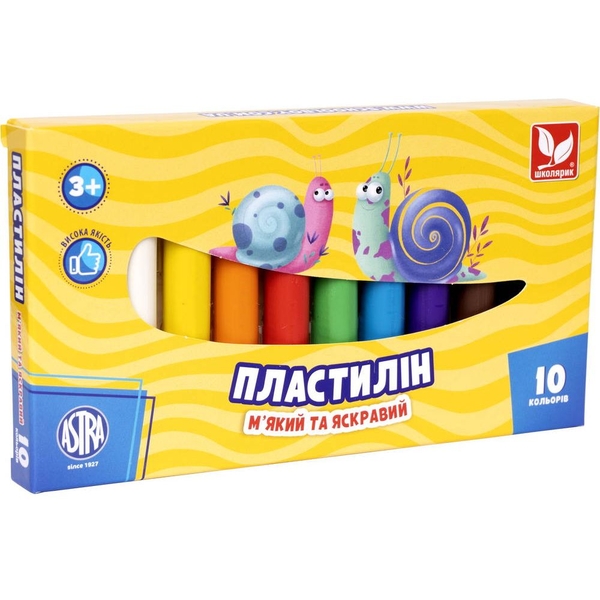 Пластилин восковой Школярик, круглый, 10 цветов, 130 г (83812902-UA) - Pampik