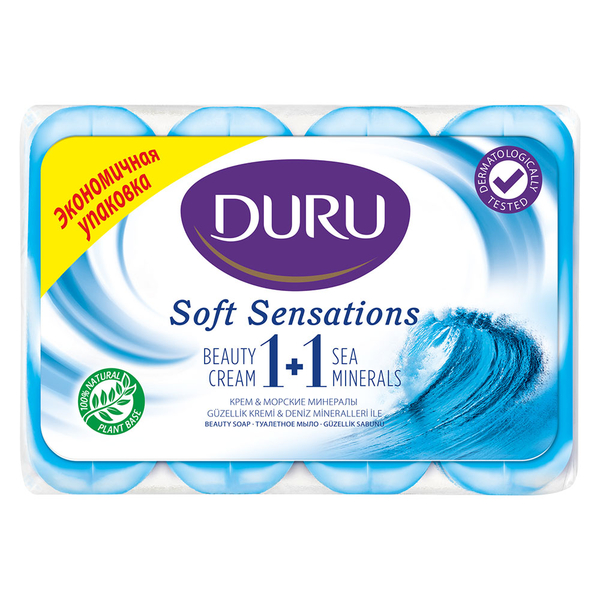 Мило Duru 1+1 Soft Sensations Морські мінерали зі зволожуючим кремом, 320 г (4 шт. по 80 г) - Pampik