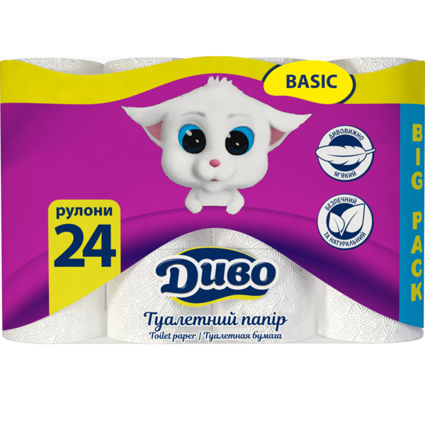 Бумага туалетная Диво Basic двухслойная, 24 рулона - Pampik