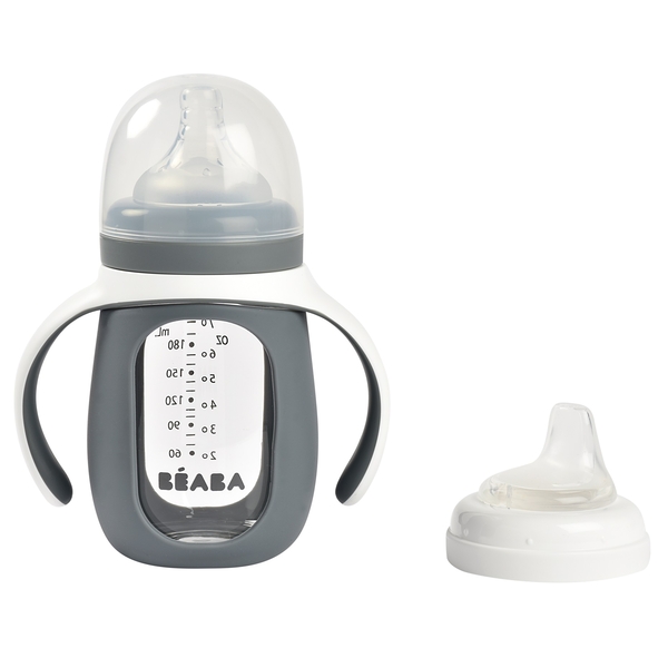 Поїльник скляний Beaba 2 в 1, 210 мл, сірий (913538) - Pampik - 2