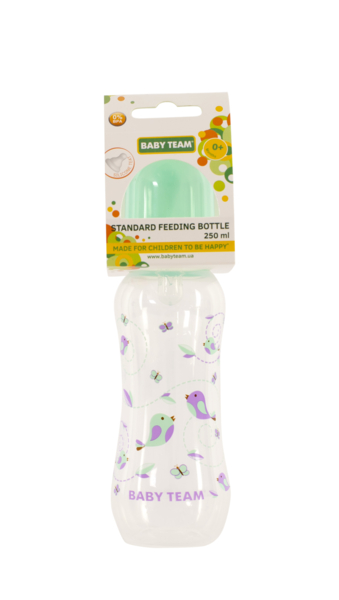 Пляшечка для годування Baby Team, з талією та силіконовою соскою, 250 мл, мятний (1121_м’ятний) - Pampik - 3
