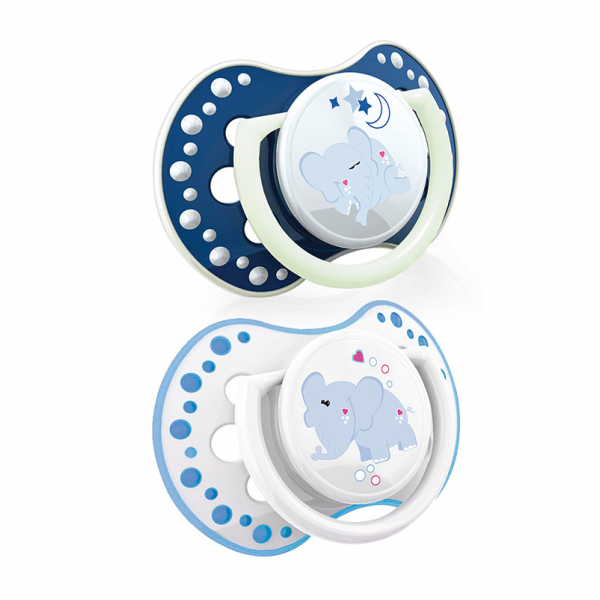 Силиконовая динамическая пустышка Lovi Night&Day Boy Elephant, 0-3 мес., 2 шт. (22/809boy_E) - Pampik