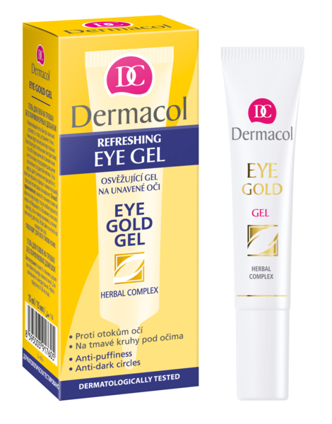 Гель для повік проти набряків та темних кіл під очима Dermacol Refreshing Eye Gold Gel, 15 мл - Pampik