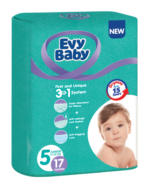 Підгузки Evy Baby 5 (11-25 кг), 17 шт. - Pampik