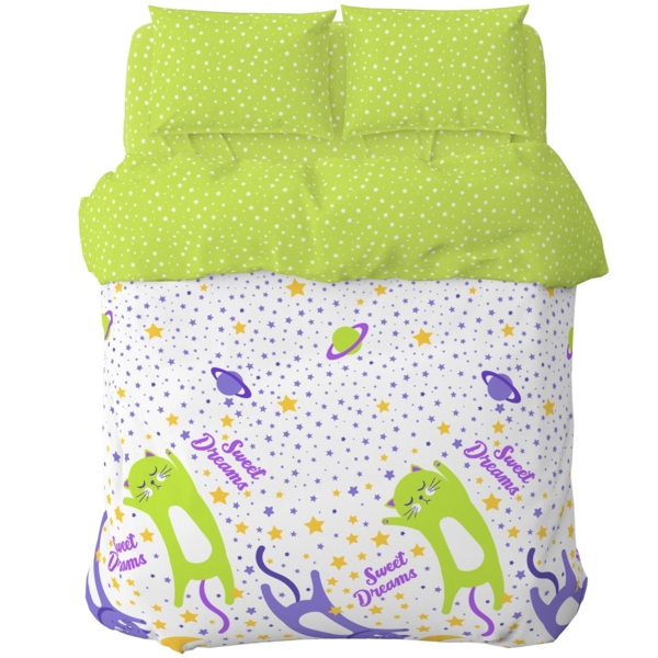 Комплект постельного белья Home Line Котики, бязь, 147х112 см, светло-зеленый (162248) - Pampik