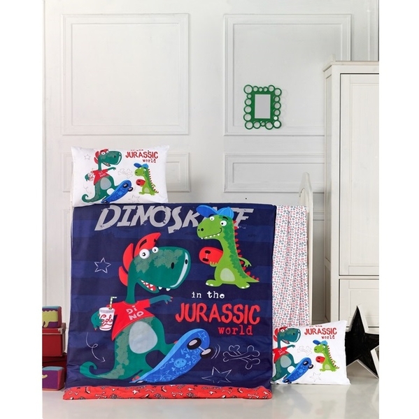 Комплект постільної білизни LightHouse Dino, ранфорс, дитячий, 150х100 см, темно-синій (2200000548733) - Pampik