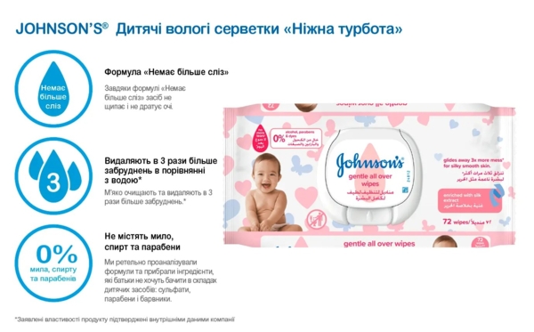 Дитячі вологі серветки Johnson's® Ніжна турбота, 72 шт. - Pampik - 5