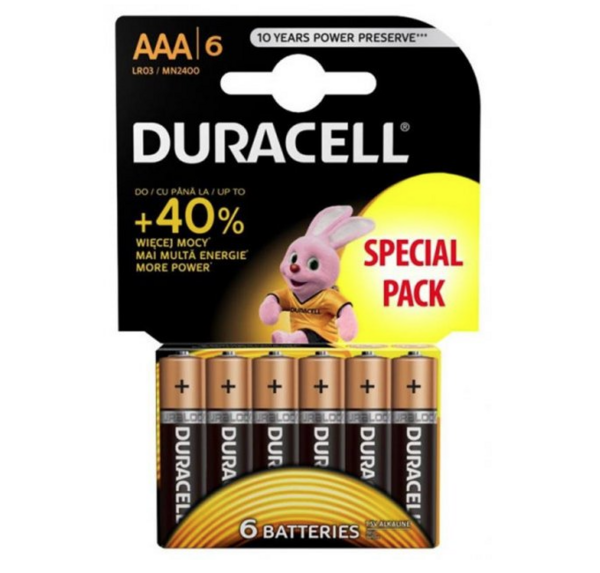 Лужні батарейки мізинчикові Duracell 1,5 V ААA LR03/MN2400, 6 шт. (5005618) - Pampik