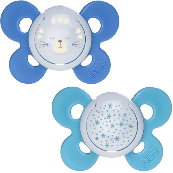 Силіконова пустушка Chicco Physio Comfort, люмінесцентна, 16-36 міс., блакитна, 2 шт. (74935.42.00.00) - Pampik