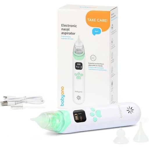 Аспиратор назальный BabyOno электронный с LCD-экраном и мелодиями, зарядка Type-C (1470) - Pampik