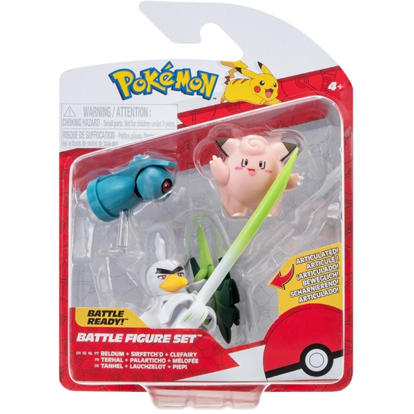 Набір ігрових фігурок Pokemon W18 - Клефейрі, Белдум, Сірфетч'д - Pampik