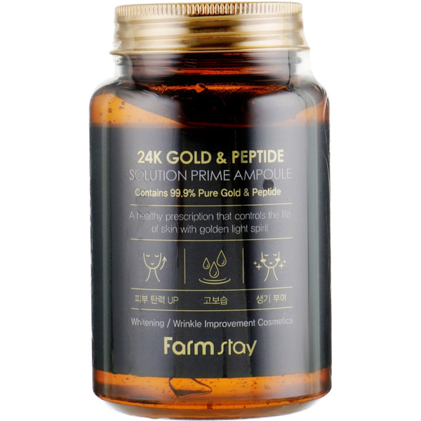 Ампульная сыворотка для лица FarmStay 24K Gold&Peptide Solution Prime Ampoule с золотом и пептидами 250 мл - Pampik