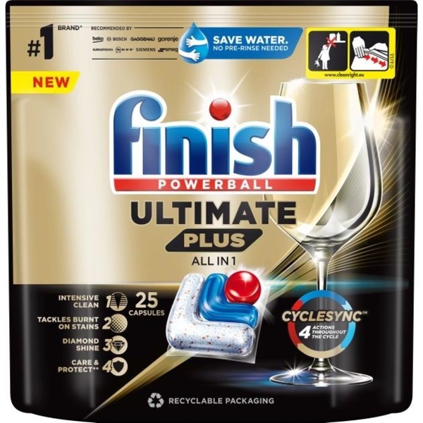 Капсули для посудомийних машин Finish Ultimate Plus All in 1, 25 шт. - Pampik