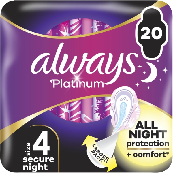 Гігієнічні прокладки Always Platinum Secure Night, 20 шт. - Pampik
