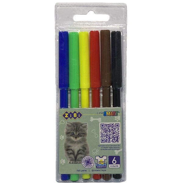 Фломастери ZiBi Собачки та котики Smart Line 6 кольорів (ZB.2814) - Pampik