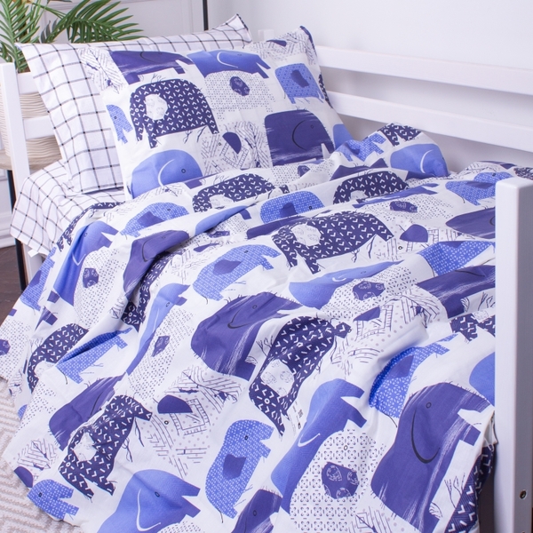 Пододеяльник на молнии MirSon Kids Time 17-0133 Elephant, бязь, 210х143 см, голубой с фиолетовым - Pampik