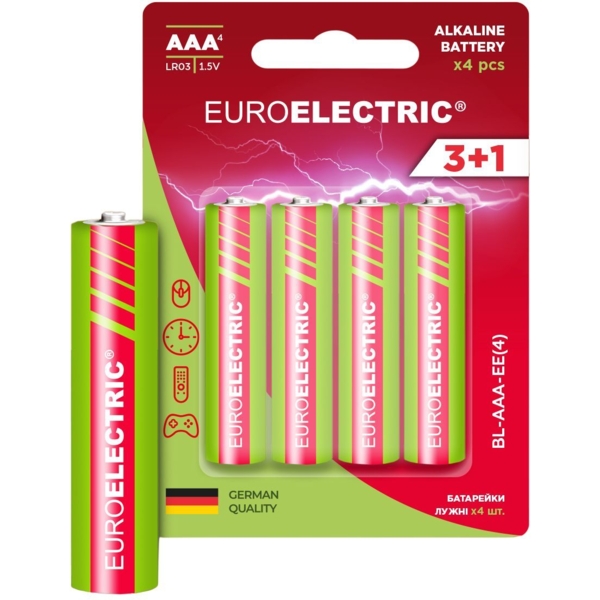 Батарейки Euroelectric AAA LR03 1,5V, 4 шт. (BL-AAA-EE(4)) - Pampik