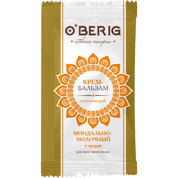 Крем-бальзам O'Berig Мигдалево-молочний з медом, зволожуючий, для всіх типів волосся, 15 мл - Pampik