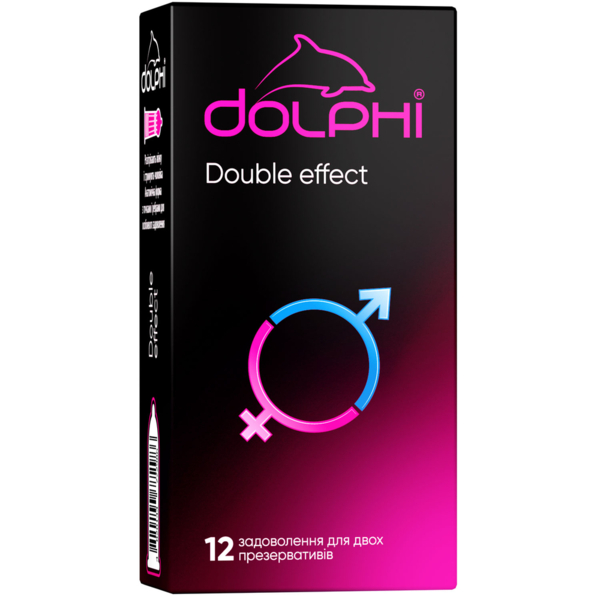 Презервативы латексные Dolphi Double effect, с ребрами и точками и двумя видами смазки: разогревающая и анастетик, 12 шт. - Pampik