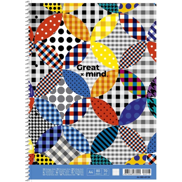 Колледж-блок Student, А4+, в клеточку, спираль, 80 листов, разноцветный (A4-080-6513K) - Pampik