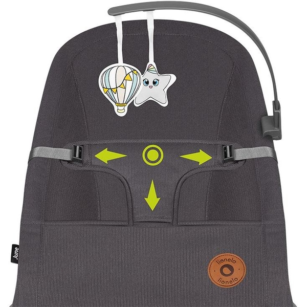 Шезлонг-гойдалка Lionelo June Grey Stone з ігровою дугою, сірий - Pampik - 5