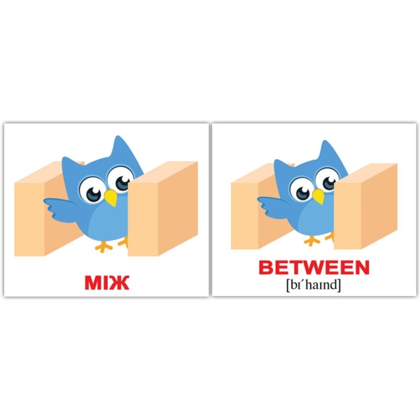 Набір карток Вундеркінд з пелюшок Прийменники/Prepositions, укр.-англ. мова, 20 шт. - Pampik