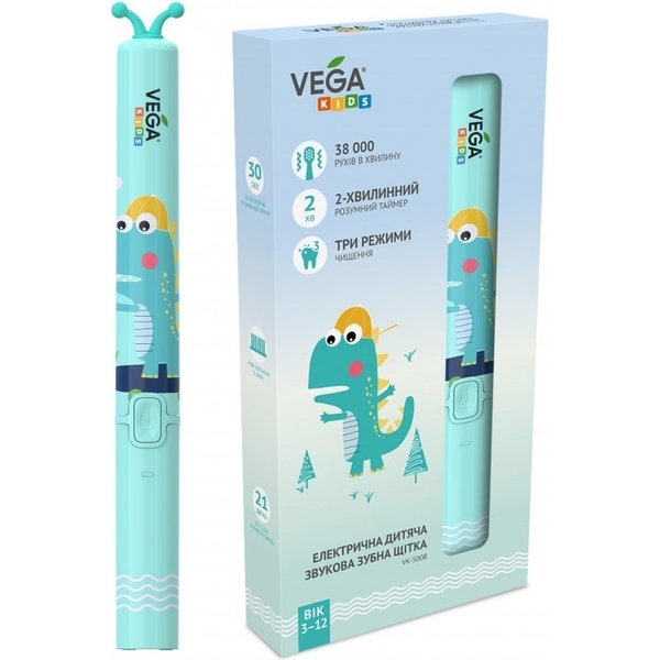 Електрична дитяча звукова зубна щітка Vega Kids VK-500B бірюзова - Pampik