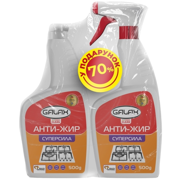Засіб для видалення жиру з кухонних поверхонь Galax das Power Clean, 500 г + запаска, 500 г - Pampik