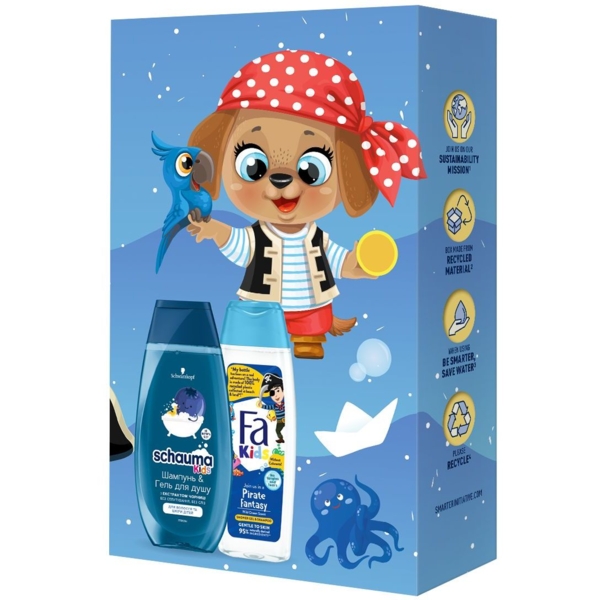 Набір Kids Boy: Шампунь-гель для душу Schauma Kids з чорницею 250 мл + Гель-шампунь для душу Fa Kids Pirate Fantasy 250 мл - Pampik - 4