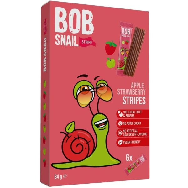Конфета фруктово-ягодная Bob Snail Яблочно-клубничный страйп, 84 г (6 шт. х 14 г) - Pampik