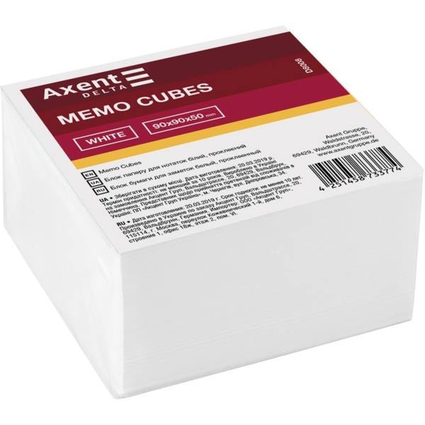 Бумага для заметок Axent Delta 90х90х50 мм проклеенная (D8008) - Pampik