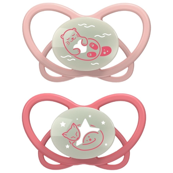 Пустушка Nip Мій метелик Ніч Бобер та котик, силіконова, 5-18 міс., 2 шт., рожевий (38652-51) - Pampik