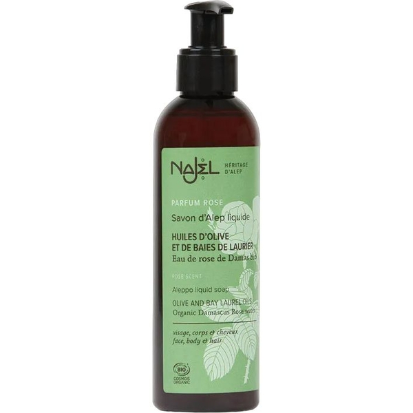 Жидкое алеппское мыло Najel Aleppo Liquid Soap Organic Damascus Rose Water с дамасской розой 200 мл - Pampik