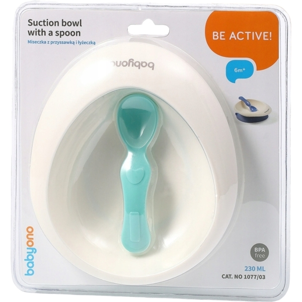 Мисочка BabyOno с присоской и ложечкой, мятная (1077/03) - Pampik - 4