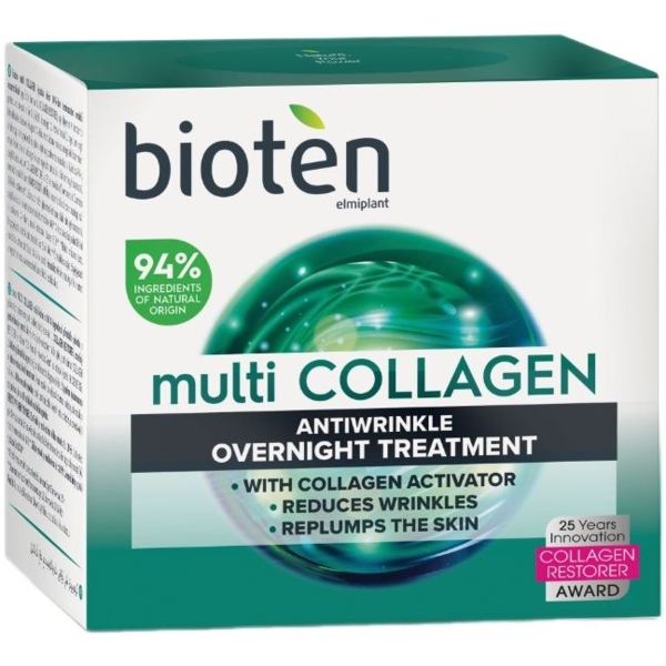 Нічний крем для обличчя Bioten Multi Collagen Antiwrinkle Overnight Treatment з колагеном 50 мл - Pampik
