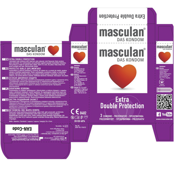Презервативи Masculan Extra Double Protection, особливо міцні, з пухирцями, 3 шт. - Pampik - 3