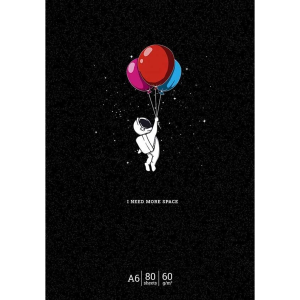 Блокнот для записей Student, А6, в клеточку, склейка, 80 л., Космонавт с шариками (A6-GB-080-830K) - Pampik