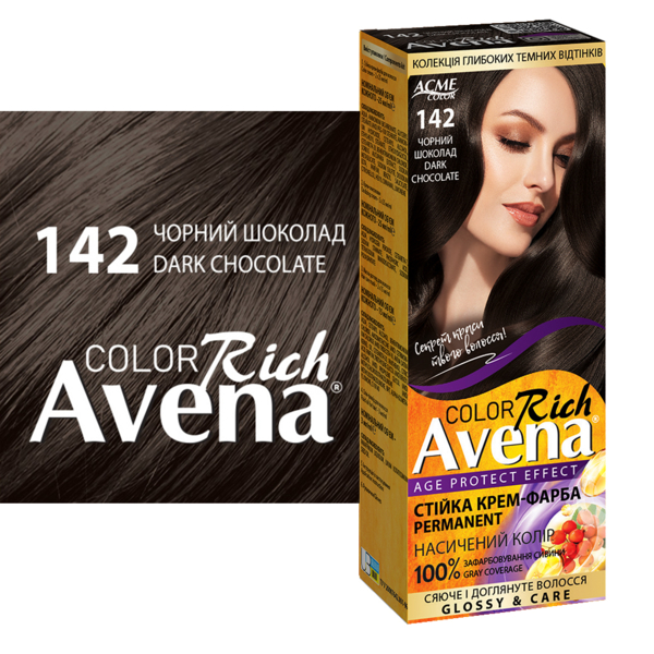 Стойкая крем-краска для волос Avena Rich Color черный шоколад 142, 138 мл - Pampik - 2