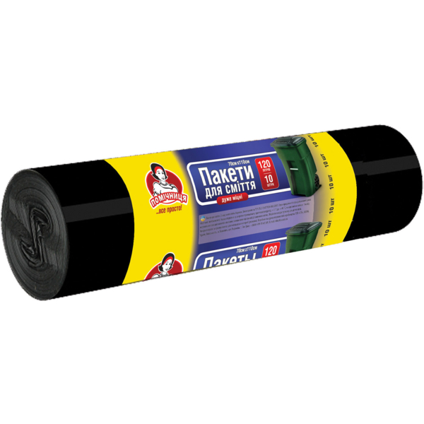 Пакети для сміття Помічниця міцні, 120 л, 10 шт. - Pampik