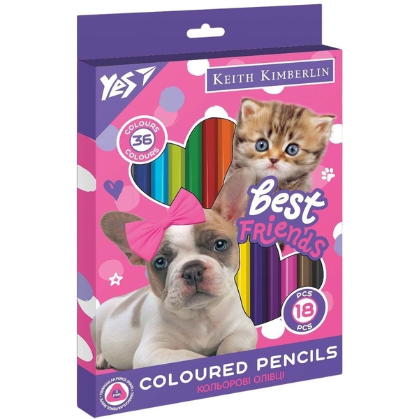 Олівці кольорові Yes Keith Kimberlin, двосторонні, 18 шт., 36 кольорів (290690) - Pampik