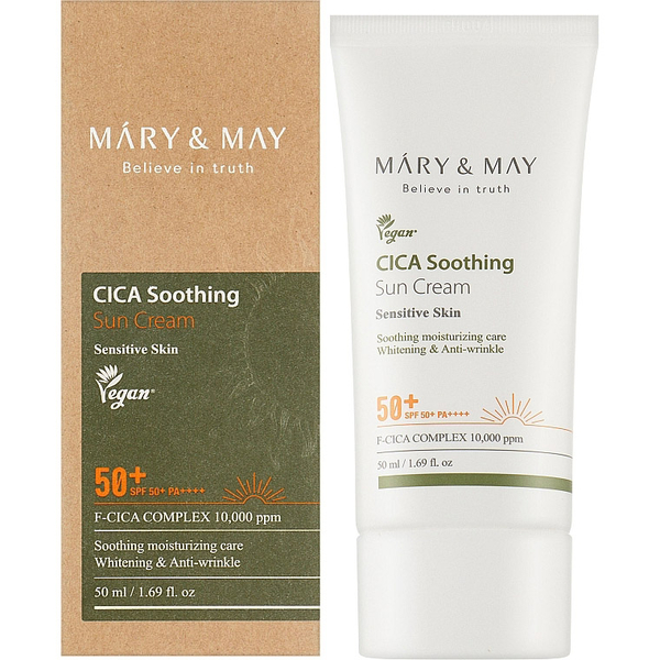 Заспокійливий сонцезахисний крем Mary & May CICA Soothing Sun Cream SPF50+ PA++++, з центеллою, 50 мл - Pampik - 2