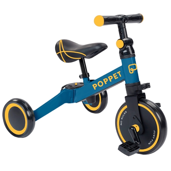 Дитячий триколісний біговел-трансформер Poppet 3 в 1, синьо-жовтий + стікерпак (PP-1702B) - Pampik
