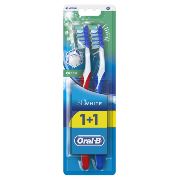 Зубна щітка Oral-B 3D White Fresh середня, синій з червоним, 2 шт. - Pampik - 2